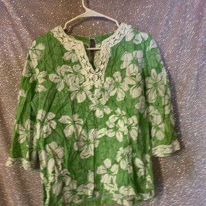 Light weight green and white floral blouse
